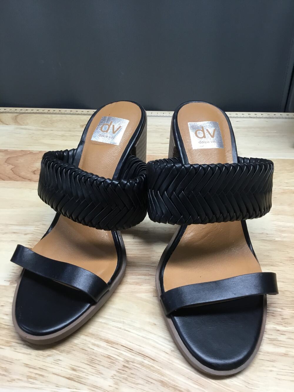 DV Dolce Vita Bambi High Heeled Sandals Womens 8.5 Black Leather Slip-On Comfort